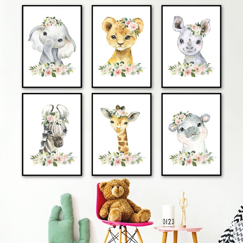 Baby Nursery Jungle - Stampe su tela con animali della
