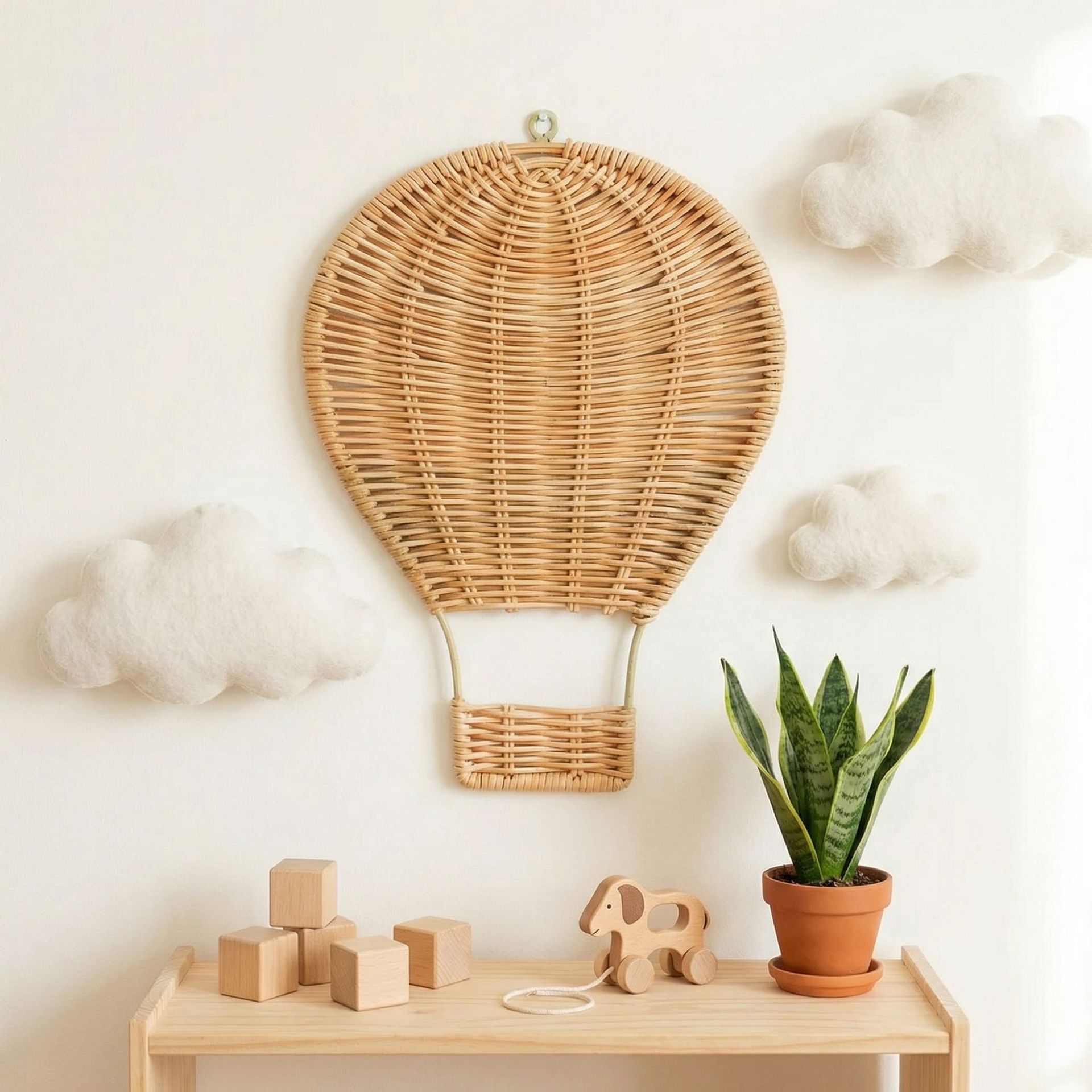 Baby Nursery Hot Air Balloon - Decorazione da Parete in Rattan Intrecciato