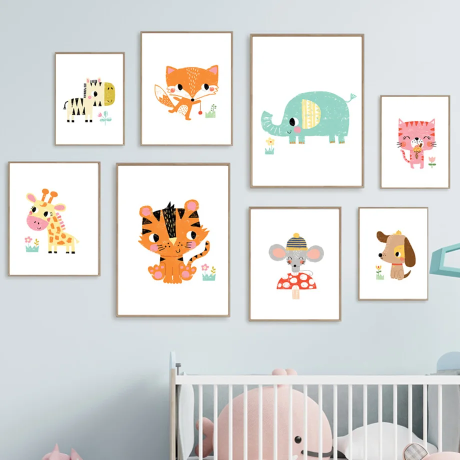 Baby Nursery Zoo Animals - 1 quadro su tela senza cornice,