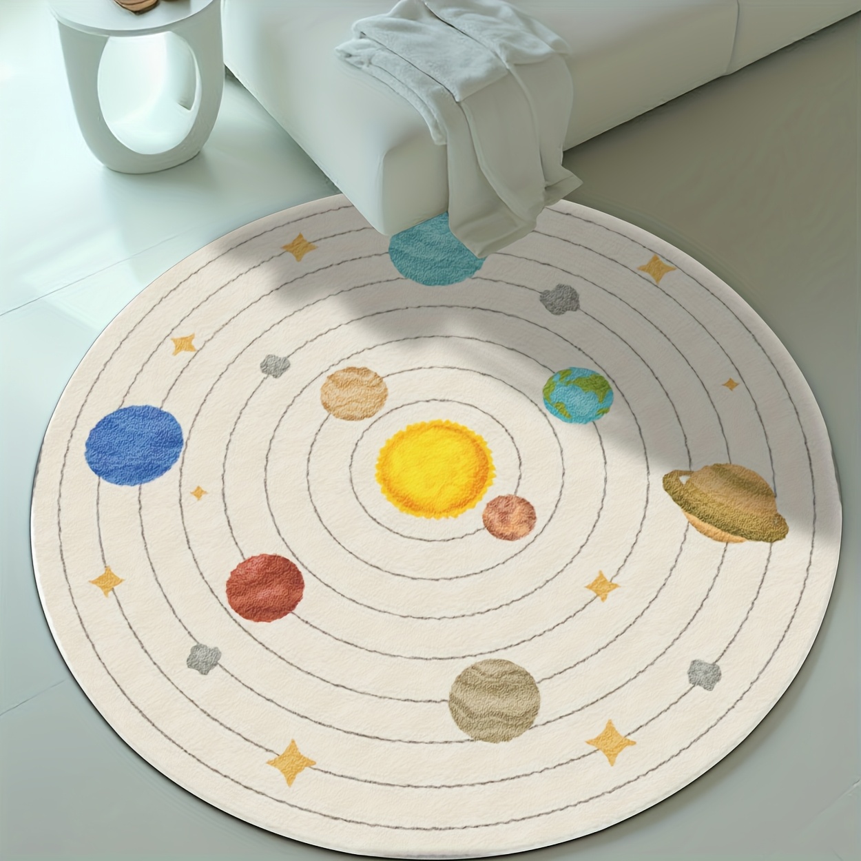 Baby Nursery Rug - Carino Tappeto Rotondo con Pianeti del