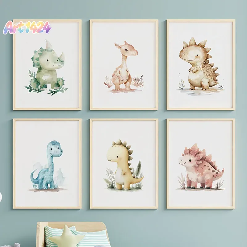 Baby Nursery Jungle - Poster di Dinosauro Cartoon Kawaii per