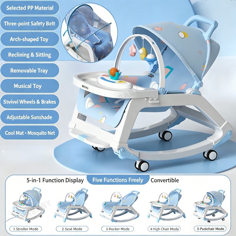 Baby Nursery Rocking Chair - Sdraietta Multifunzione 5 in 1 per