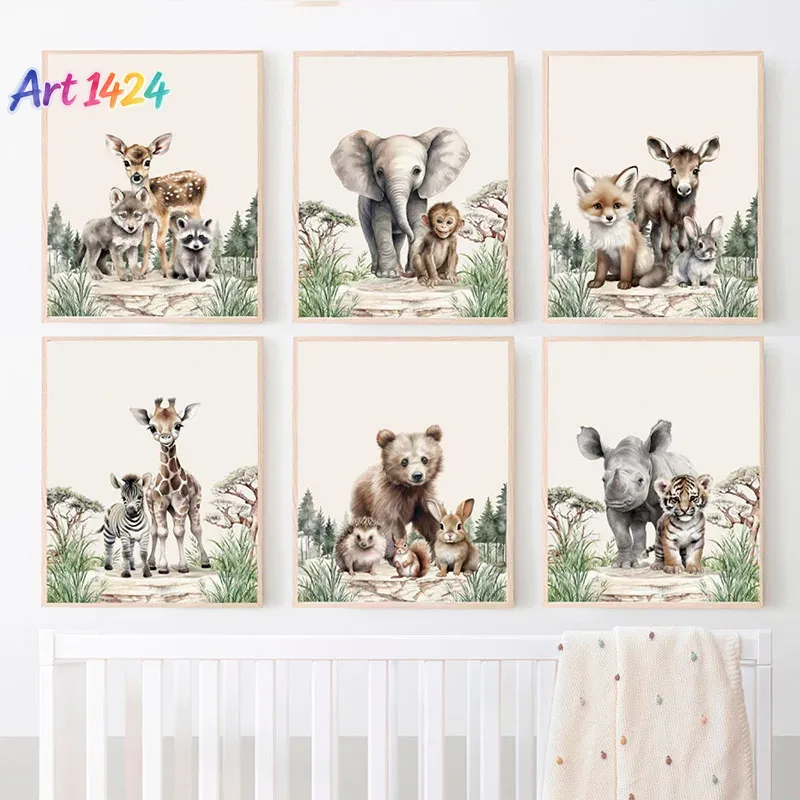 Baby Nursery Jungle - 1 pezzo (senza cornice) Elefante Giraffa