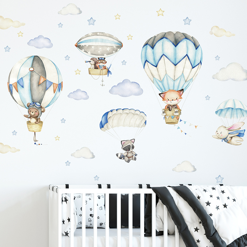 Baby Nursery Hot Air Balloon - Animali carini dei cartoni animati Adesivi