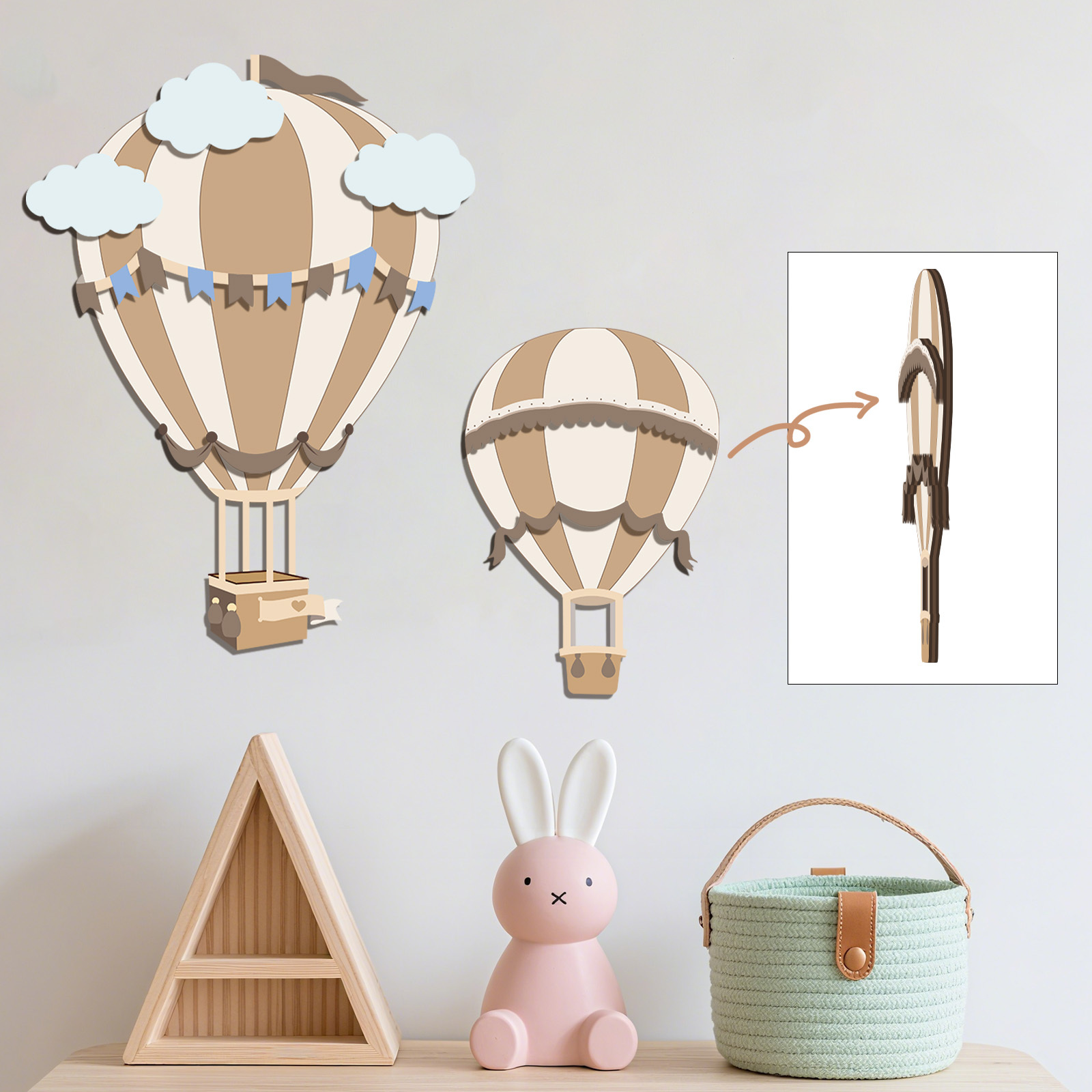 Baby Nursery Hot Air Balloon - Decorazione da Parete in Legno a