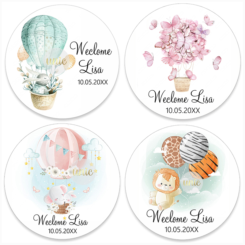 Baby Nursery Hot Air Balloon - Personalizzato benvenuto bambino mongolfiera animali etichette