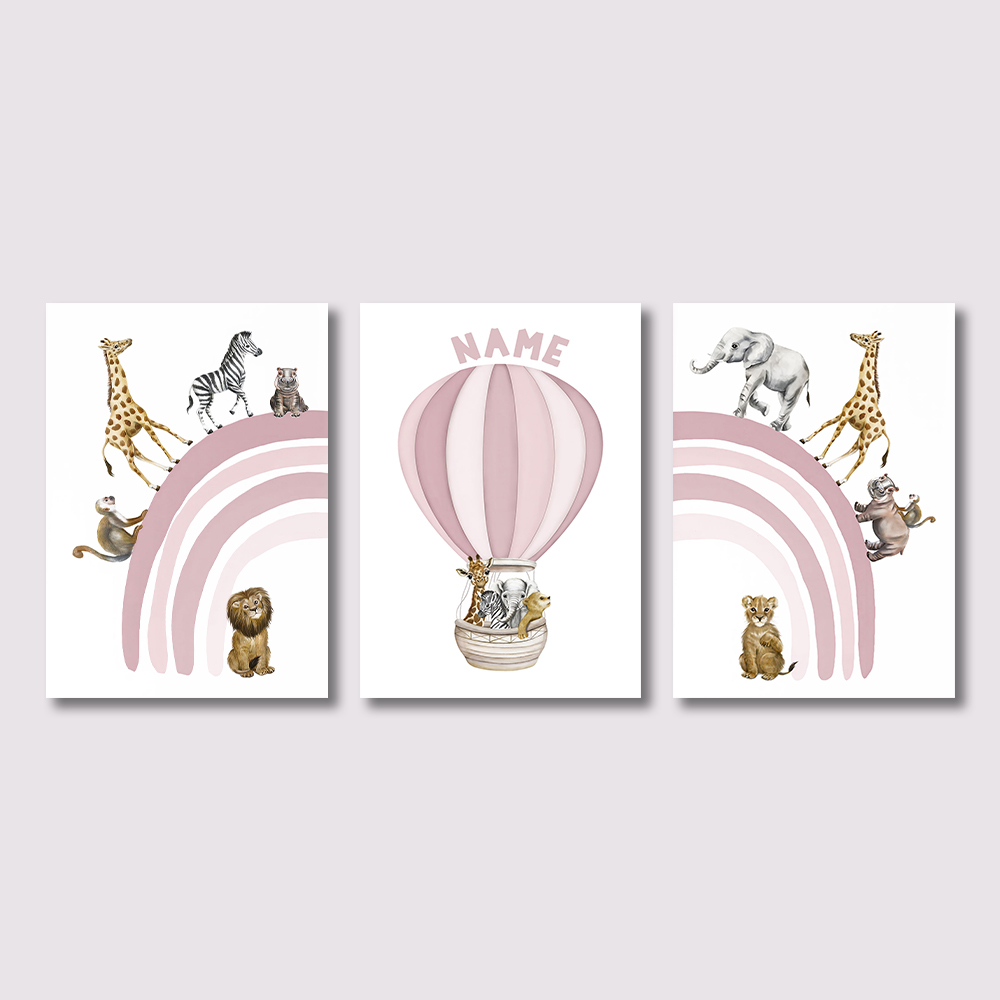 Baby Nursery Hot Air Balloon - Set di 3 Stampe su Tela