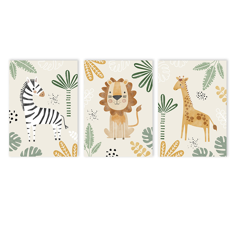 Baby Nursery Jungle - (Senza cornice, 3 pezzi) - Dipinto
