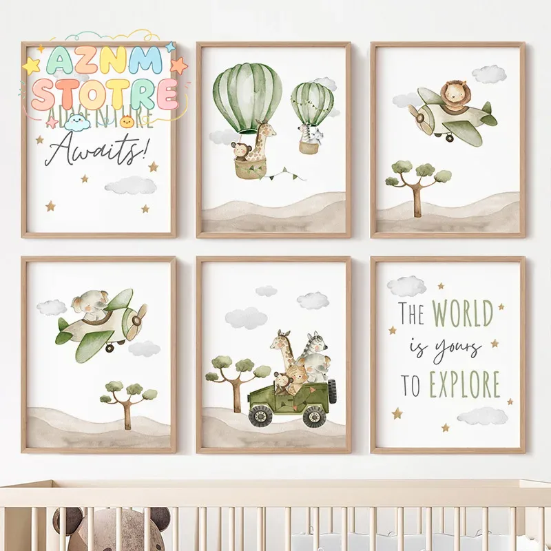 Baby Nursery Hot Air Balloon - Poster di Animali su Mongolfiera, Dipinti