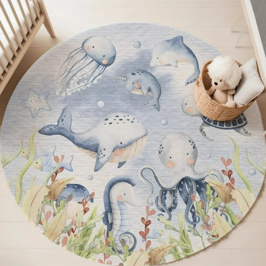Tappeto rotondo blu con animal - Baby Nursery Rug recensione e prezzo
